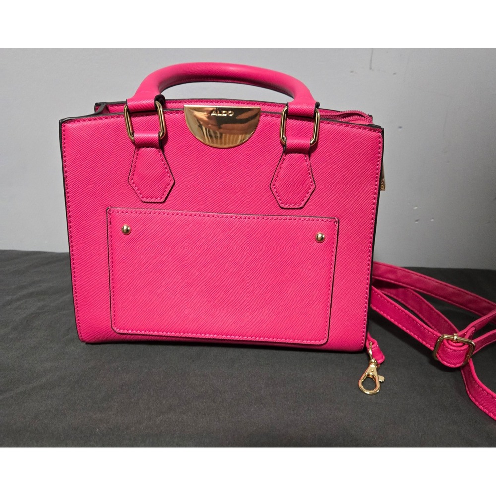 Aldo Hot Pink Saffiano Satchel Handbag Gold Hardware Crossbody Bag - Picture 2 of 8